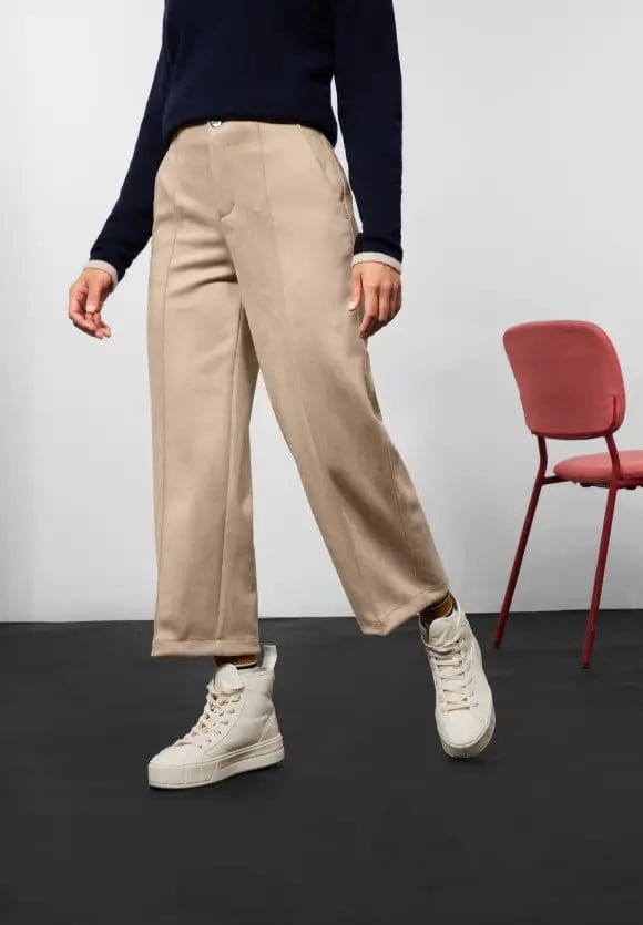 Street One Wide Leg Culottes Trousers Light Buff Sand - Crabtree Cottage