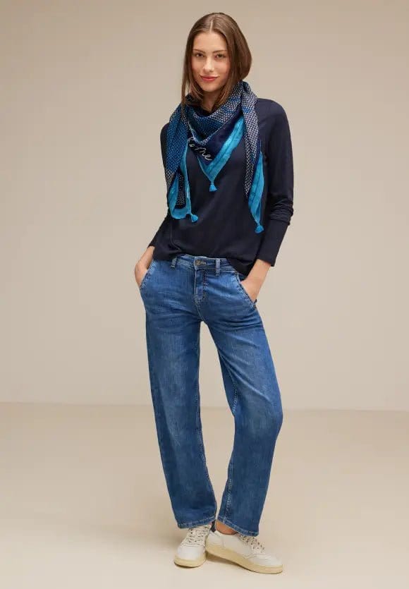 Street One Wording Square Scarf In Navy Multi - Crabtree Cottage