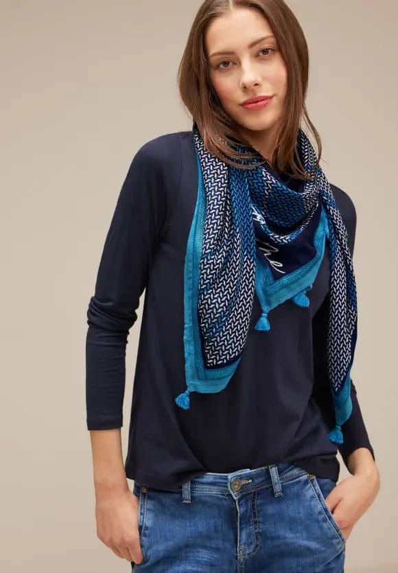 Street One Wording Square Scarf In Navy Multi - Crabtree Cottage