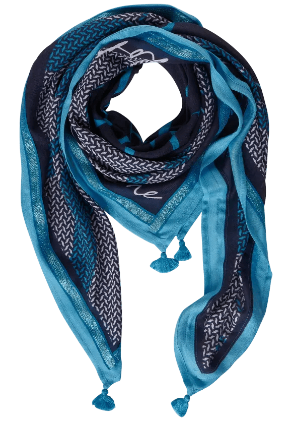 Street One Wording Square Scarf In Navy Multi - Crabtree Cottage