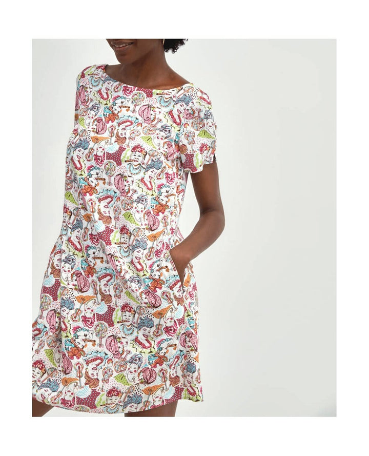 Surkana Short Sleeve A-Line Dress In Multi - Crabtree Cottage