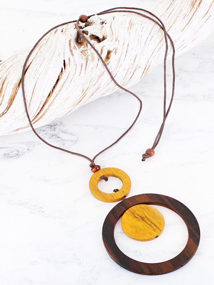 Suzie Blue Wooden Disk & Ring Pendant Necklace - Crabtree Cottage