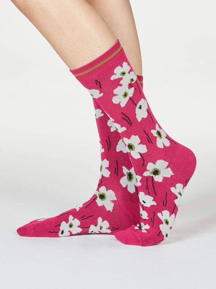 Thought Peggie Magenta Pink Floral Bamboo Organic Cotton Socks